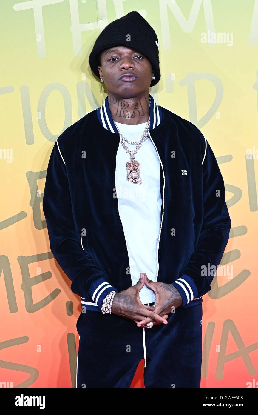 London, Großbritannien. 30. Januar 2024. WizKid nimmt an der britischen Premiere von Bob Marley: One Love im BMX IMAX in London Teil. Quelle: Siehe Li/Picture Capital/Alamy Live News Stockfoto