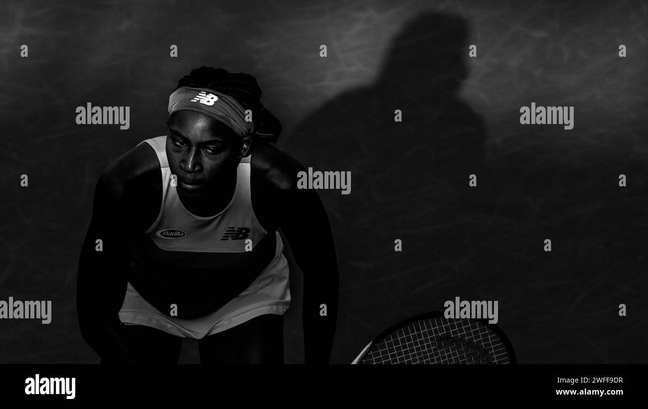 Cori Gauff von United States gegen Jessica Pegula von Unites States während ihres Einzel-Runde-1-Spiels im Rahmen der Dubai Duty Free Tennis Championships WTA 500 am 14. Februar 2022 in Dubai, Vereinigte Arabische Emirate. Foto von Victor Fraile / Power Sport Images Stockfoto