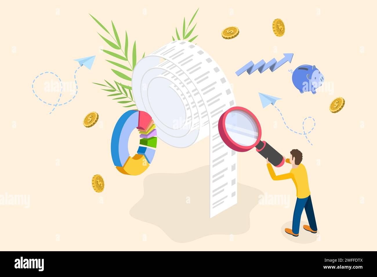 3D Isometrischer flacher Vektor konzeptionelle Darstellung von Finanzbuchhaltung, Geschäftsplanung und Audit. Stock Vektor