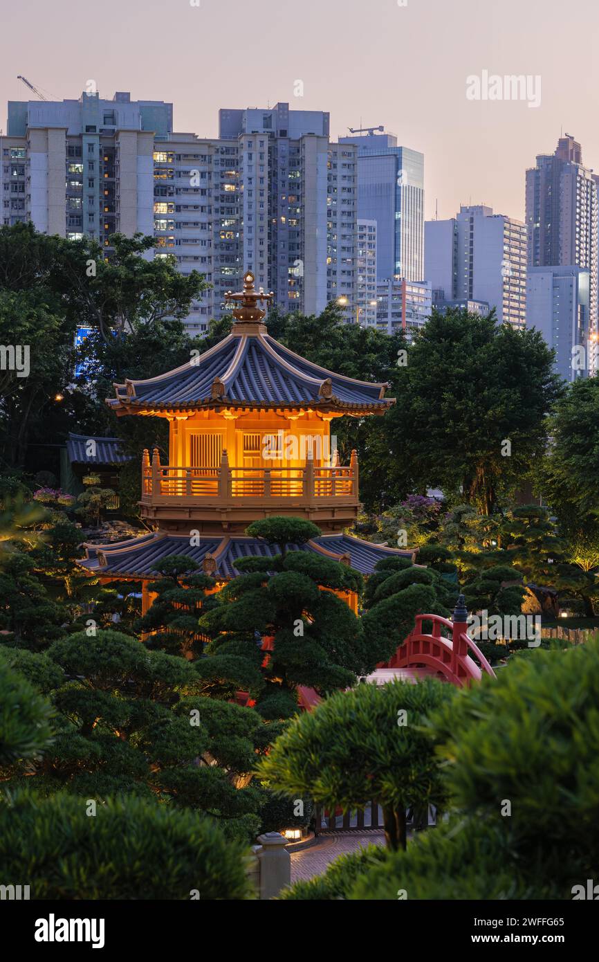 Hongkong China 11.5,2023. Nan Lian Garden bei Nacht Stockfoto