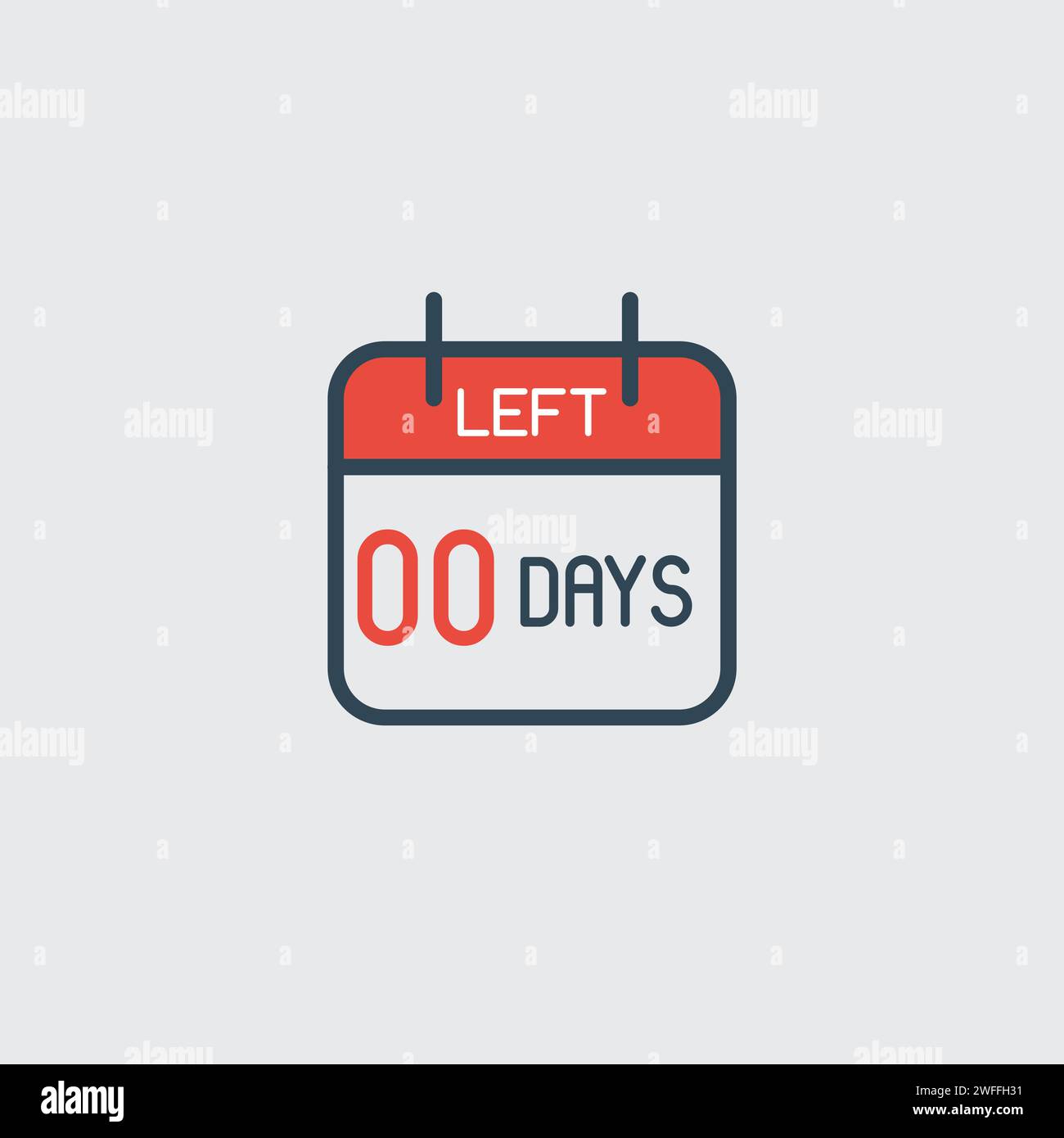 Kalendersymbol für Tagesseite - Countdown - 0 Tage verbleiben. Zahl der noch verbleibenden Tage. Agenda-App, Geschäftsfrist, Datum. Erinnerung, einfaches Piktogramm planen Stock Vektor