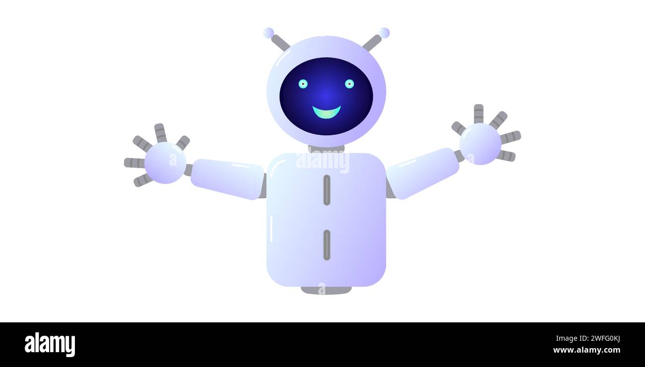 Chatbot Assistent von Roboter mit Ai 3d. Nettes freundliches Bot-neuronales Netzwerk. Isoliertes Zeichen. Website-Design von Social-Networking-Anwendungen. Vektorabbildung. Stock Vektor
