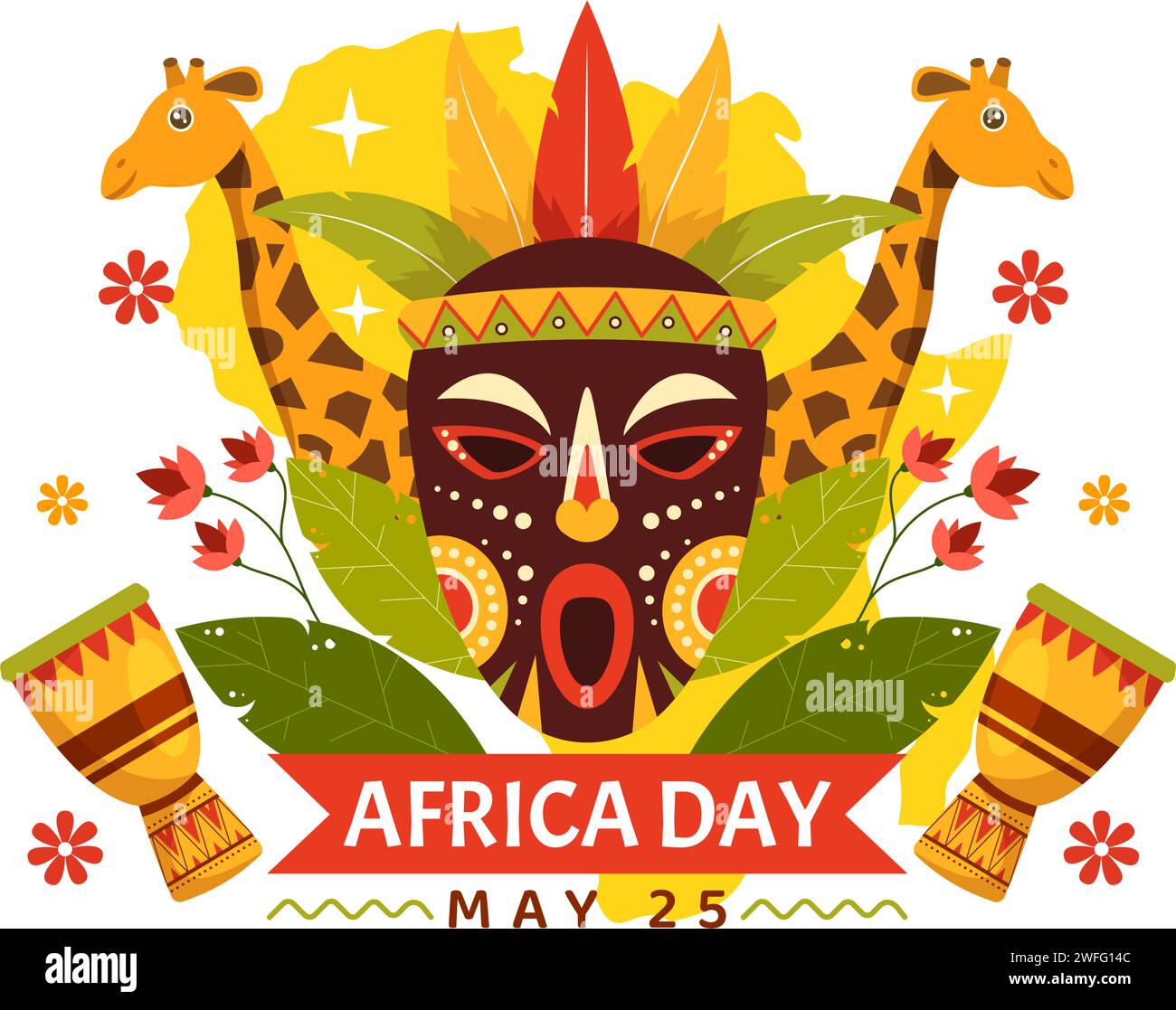 Happy Africa Day Vektor Illustration am 25 Mai mit Kultur afrikanische Stammesfiguren und typisches Tier in Flora und Fauna Flat Cartoon Hintergrund Stock Vektor