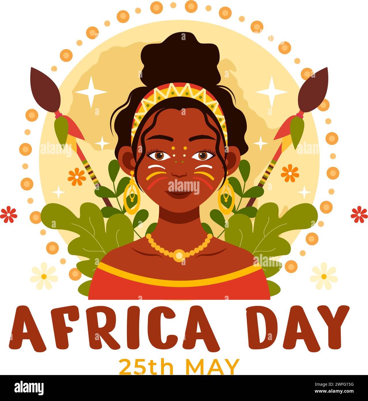 Happy Africa Day Vektor Illustration am 25 Mai mit Kultur afrikanische Stammesfiguren und typisches Tier in Flora und Fauna Flat Cartoon Hintergrund Stock Vektor
