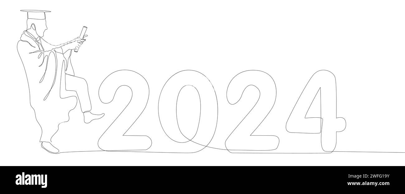 Eine durchgehende Studienlinie mit der Nummer 2024. Vektorkonzept für die Darstellung dünner Linien. Konturzeichnung kreative Ideen. Stock Vektor