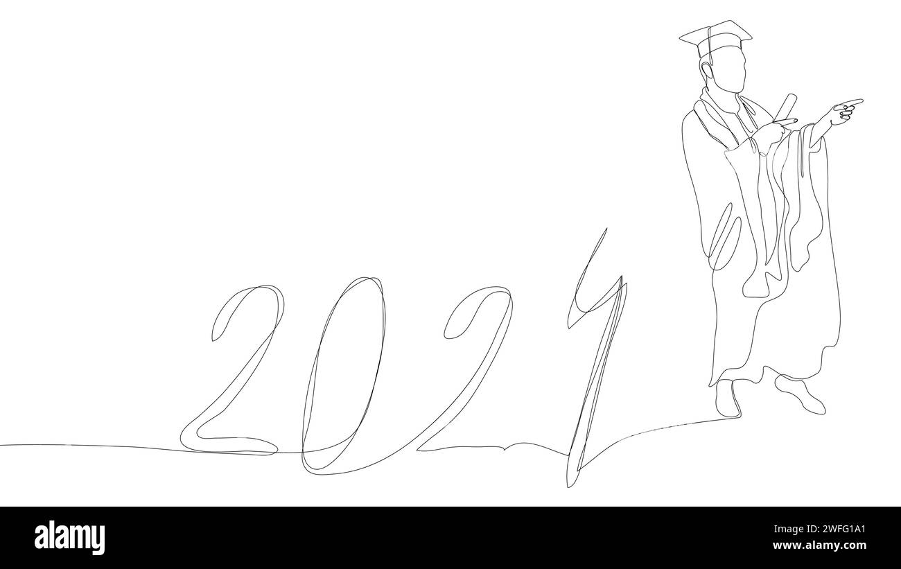 Eine durchgehende Studienlinie mit der Nummer 2024. Vektorkonzept für die Darstellung dünner Linien. Konturzeichnung kreative Ideen. Stock Vektor