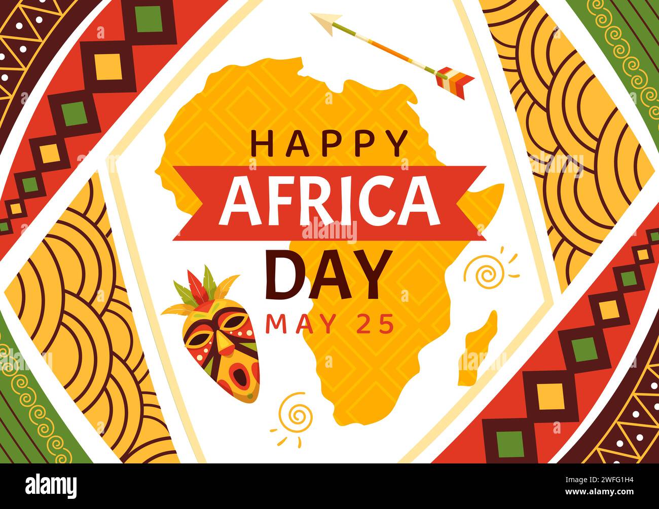 Happy Africa Day Vektor Illustration am 25 Mai mit Kultur afrikanische Stammesfiguren und typisches Tier in Flora und Fauna Flat Cartoon Hintergrund Stock Vektor