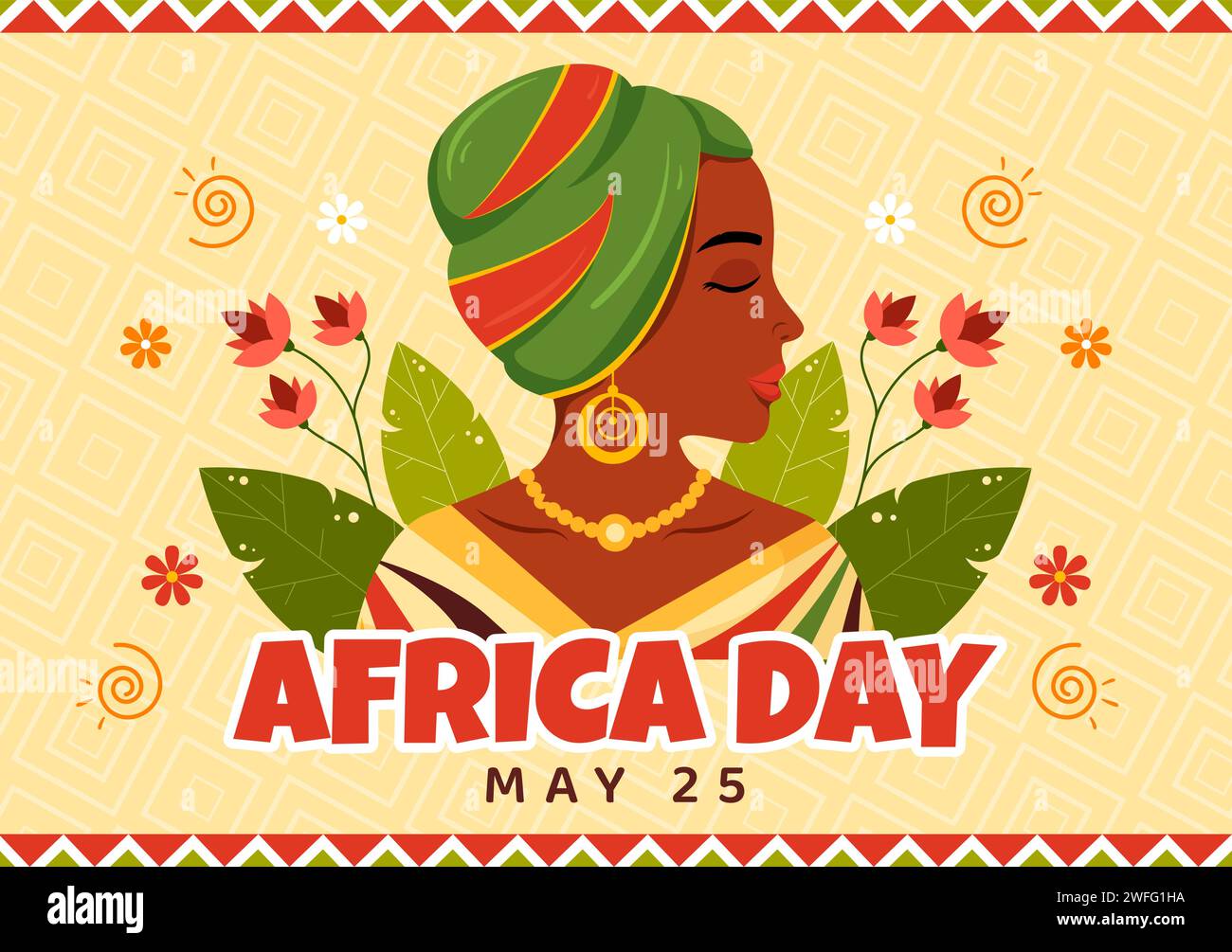 Happy Africa Day Vektor Illustration am 25 Mai mit Kultur afrikanische Stammesfiguren und typisches Tier in Flora und Fauna Flat Cartoon Hintergrund Stock Vektor