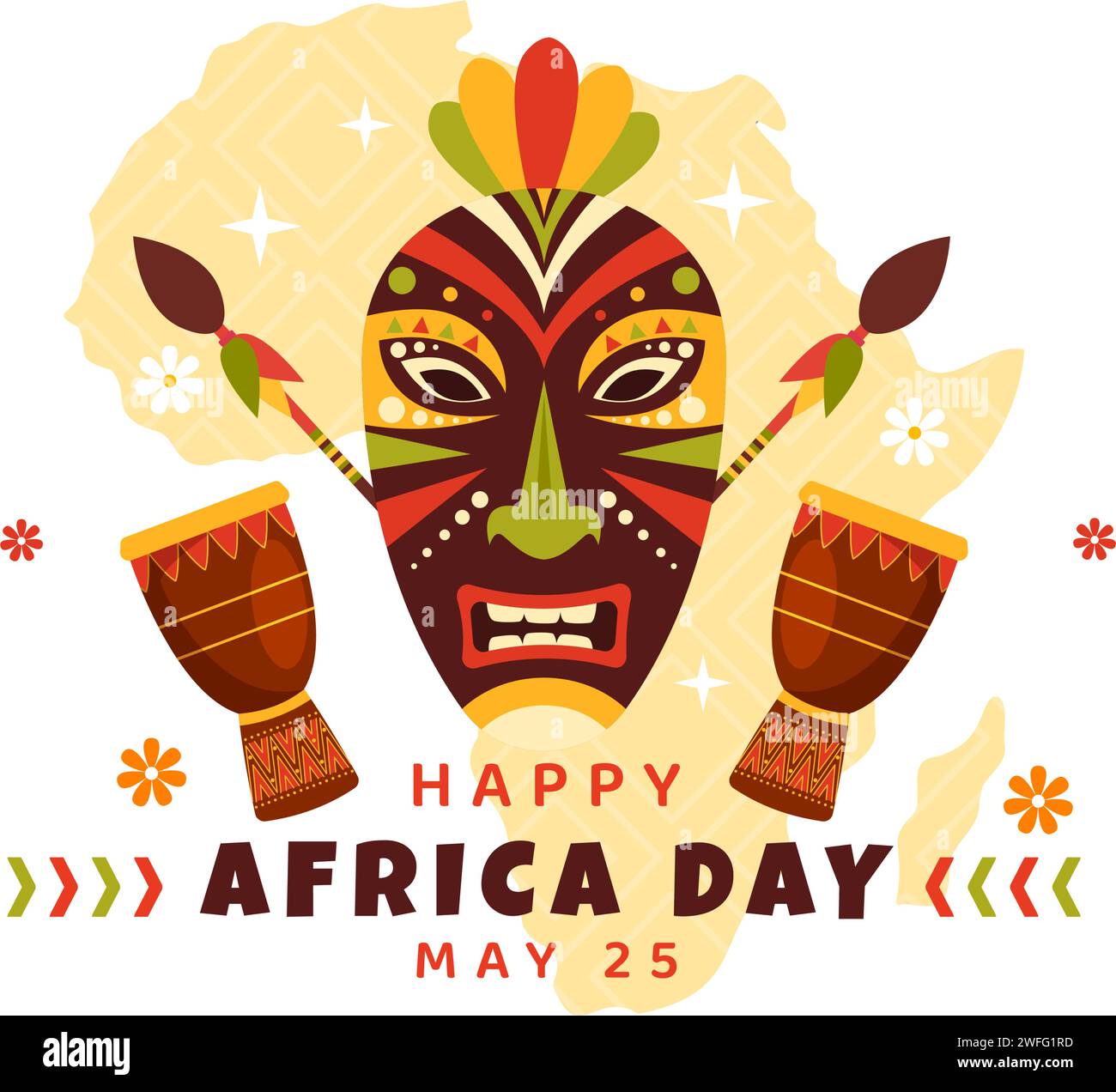 Happy Africa Day Vektor Illustration am 25 Mai mit Kultur afrikanische Stammesfiguren und typisches Tier in Flora und Fauna Flat Cartoon Hintergrund Stock Vektor