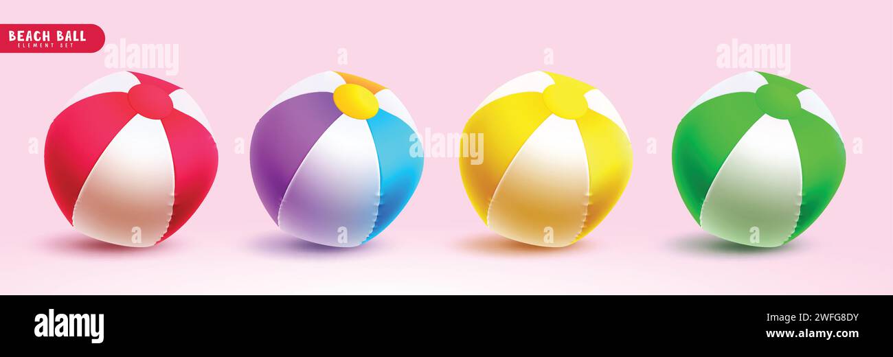 Sommer Beachball Vektor Set Design. Farbenfrohe runde Objekte im Sommer für Outdoor-Aktivitäten am Strand. Vektorabbildung Stock Vektor