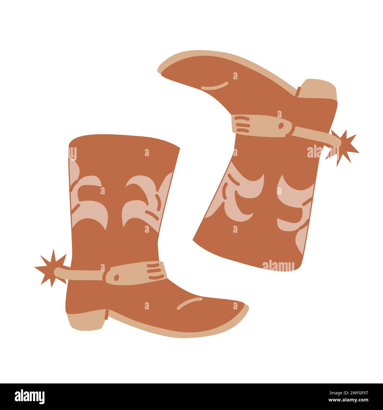 Handgezeichnete Cowboystiefel im Vintage-Boho-Stil. Vektordarstellung isoliert. Braune colos. Stock Vektor
