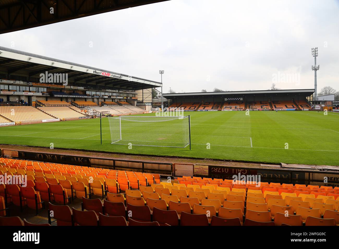 Allgemeiner Blick auf Vale Park, Heimat des Port Vale Football Club. Der ehemalige Take That Sängerin und lebenslanger Vale-Unterstützer plant, den Fußballverein der Liga 1 zu kaufen. Stockfoto
