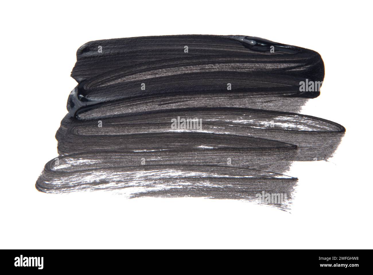 Schwarzes Aquarell. Abstrakt gemalte Tintenstriche auf Aquarellpapier. Stockfoto