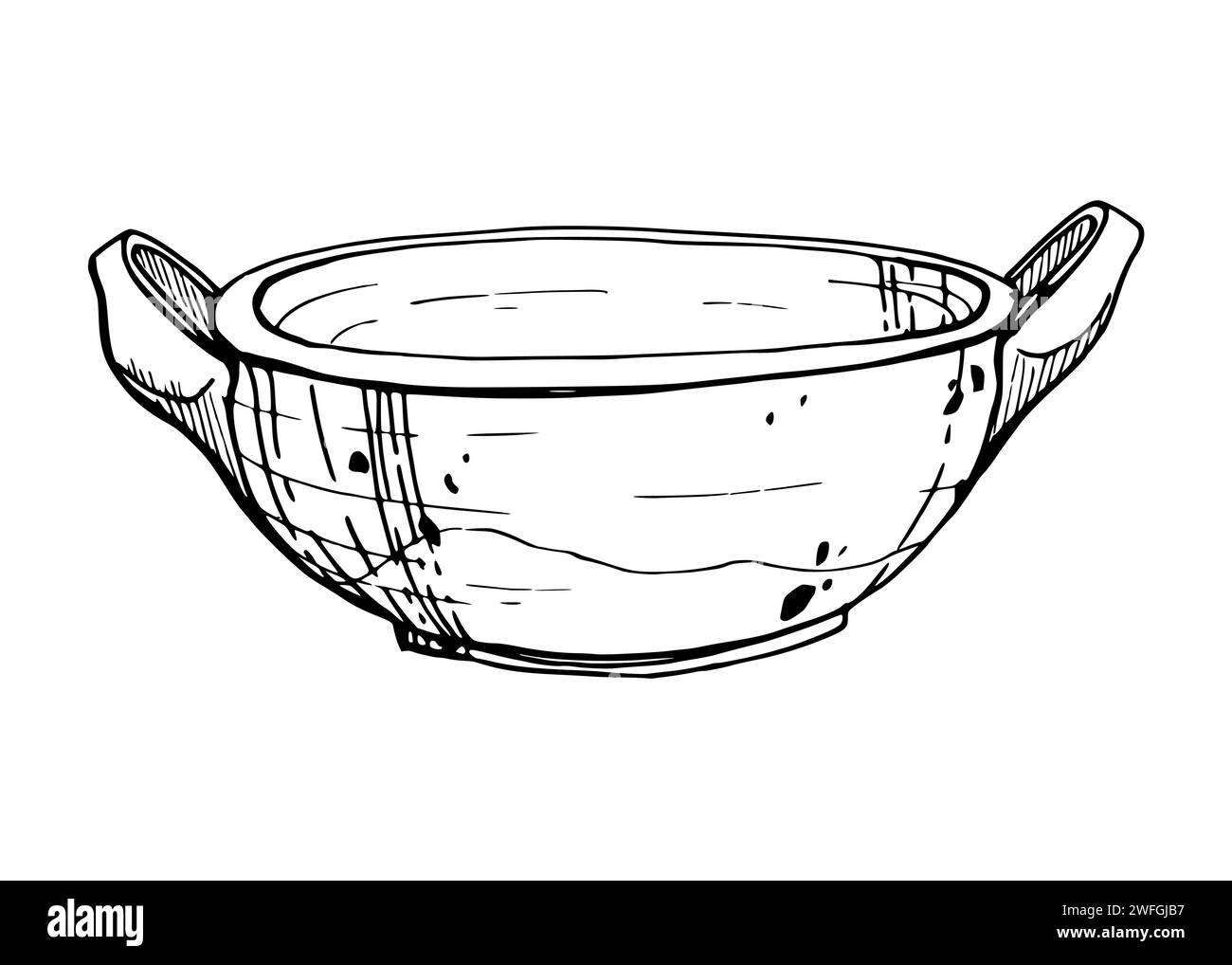 Hand gezeichnete Tinte Vektor Illustration, handgemachte traditionelle Ton Keramik Vase. Einzelnes Objekt auf weißem Hintergrund isoliert. Design-Reisen Stock Vektor
