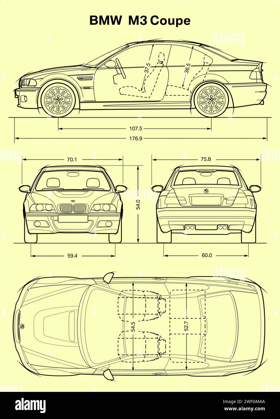 2006 BMW M3 Coupe Car Blueprint Stock Vektor