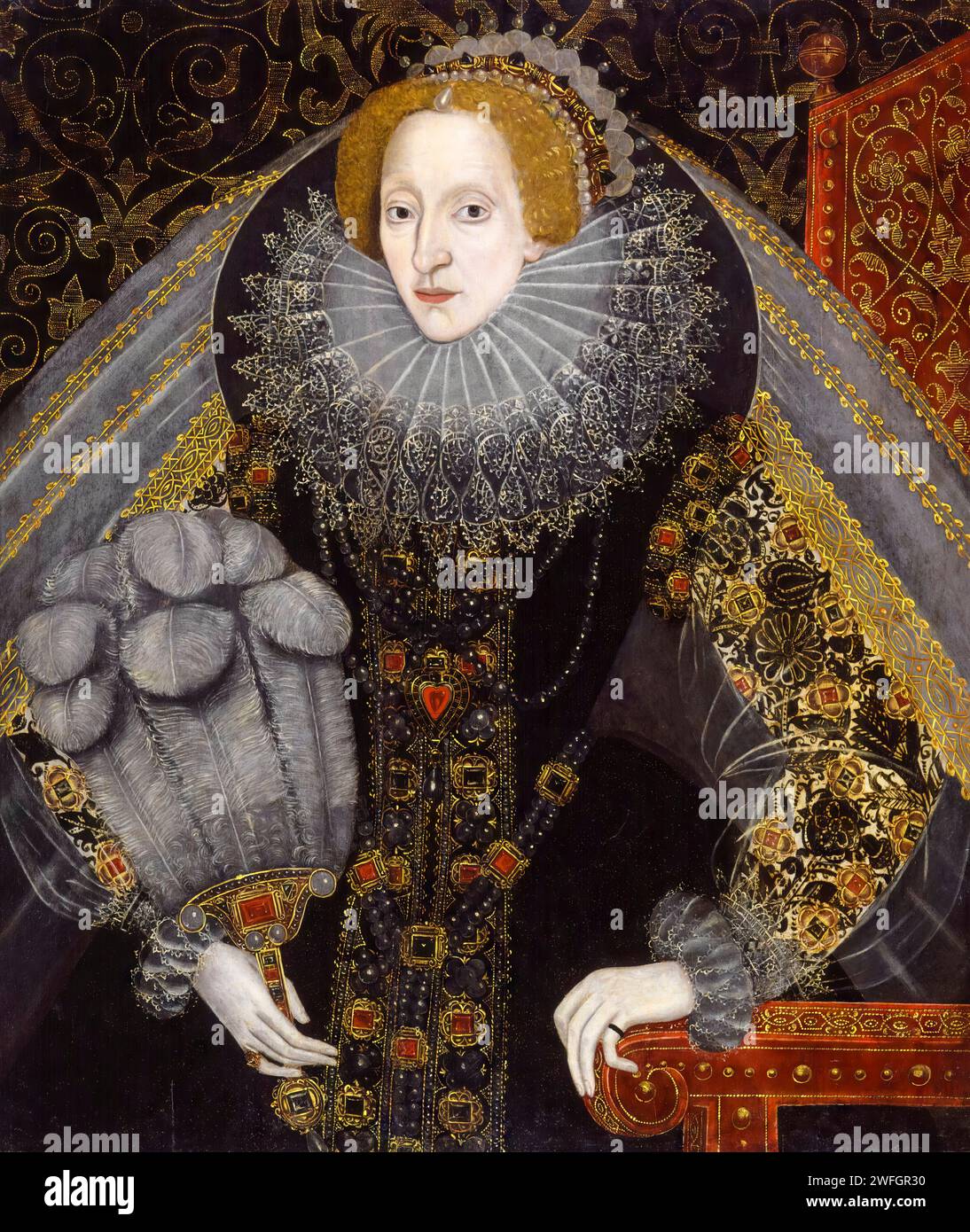 Königin Elisabeth I. von England (1533–1603), regierte (1558–1603), Porträtgemälde in Öl auf Tafel, 1585-1590 Stockfoto