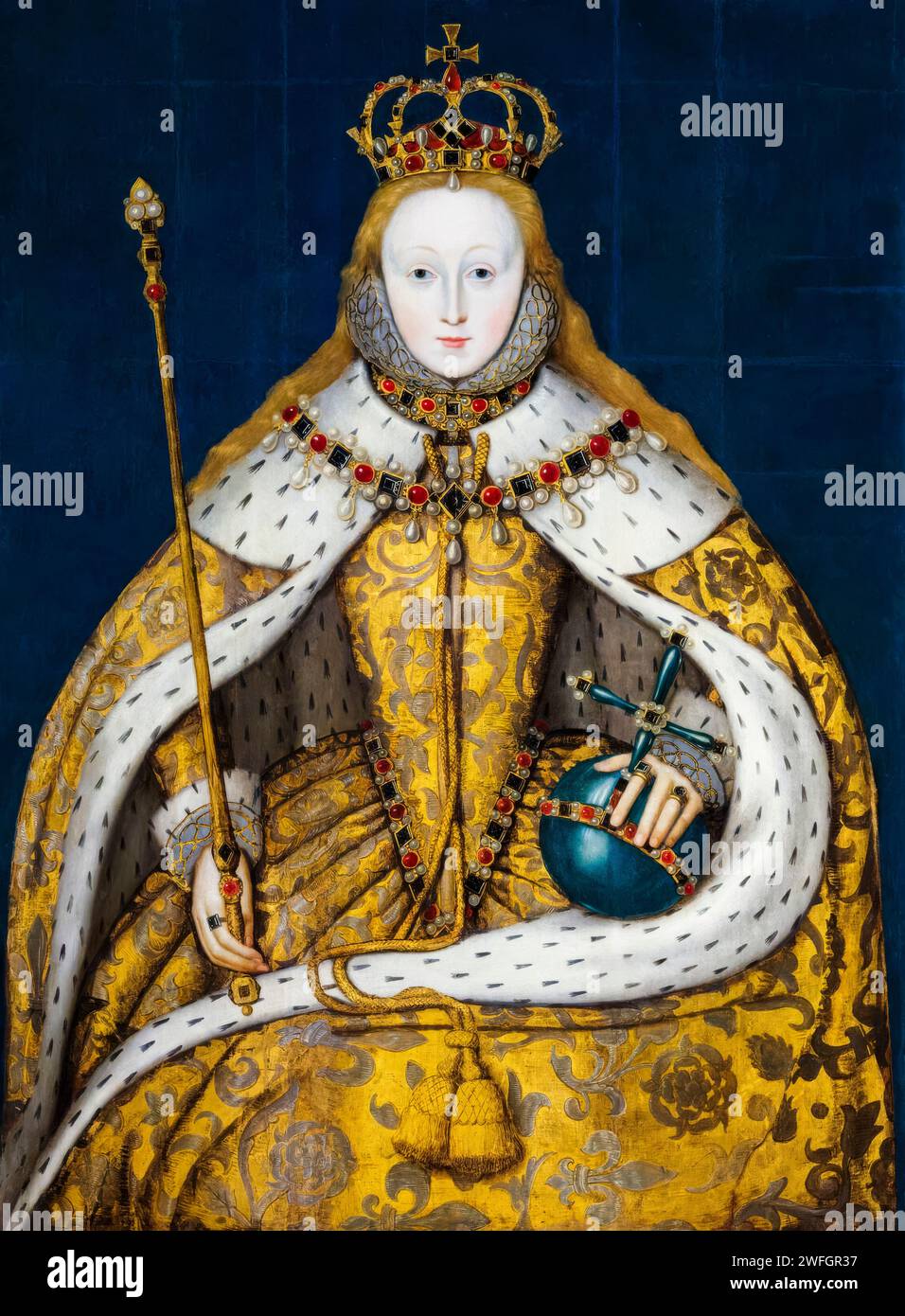 Elisabeth I. von England (1533–1603), Krönungsporträtgemälde in Öl auf Tafel, um 1600 Stockfoto