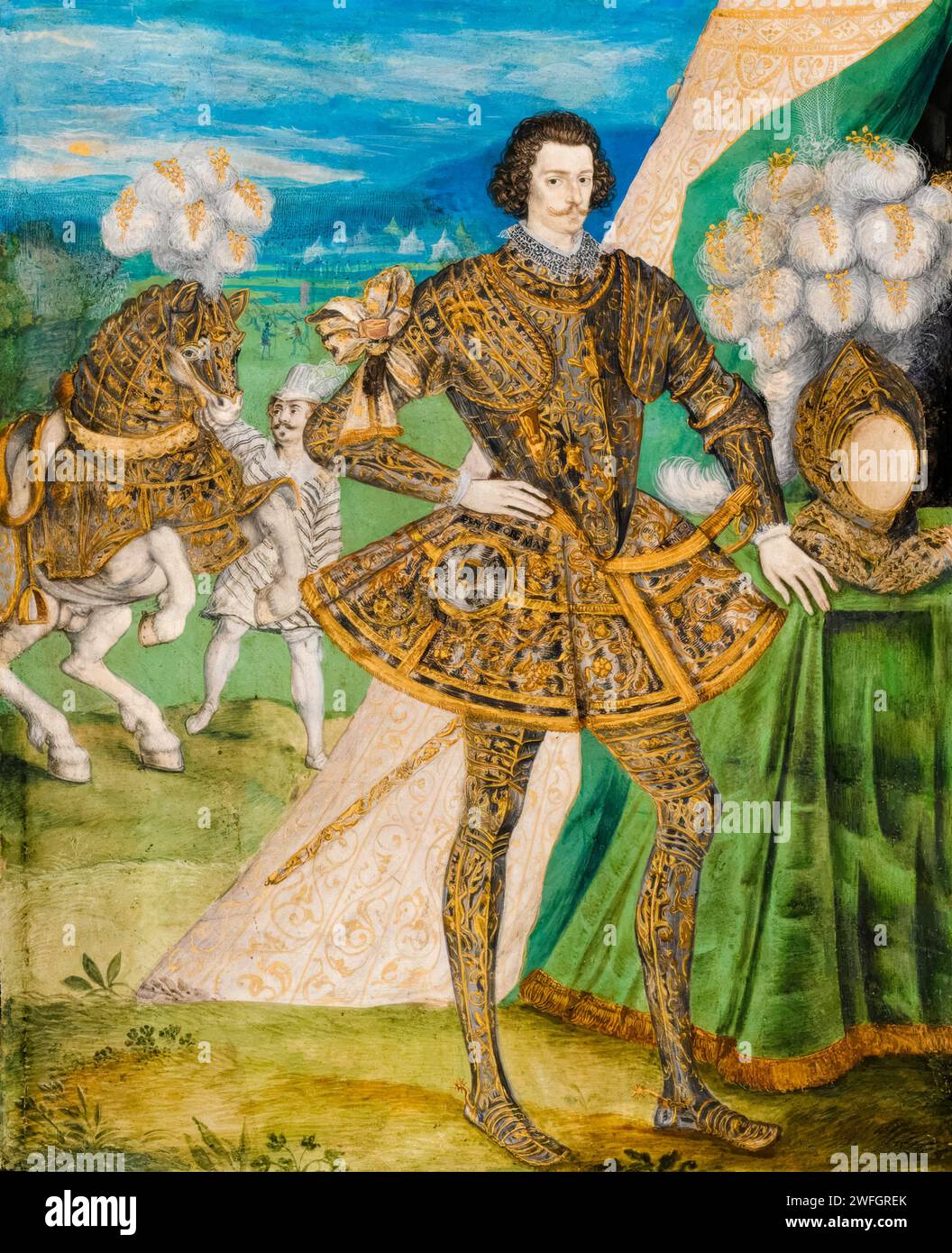 Robert Devereux, 2. Earl of Essex (1565–1601), englischer Adliger, Porträtmalerei in Aquarell und Körperfarbe auf Pergament durch die Werkstatt von Nicholas Hilliard, um 1595 Stockfoto