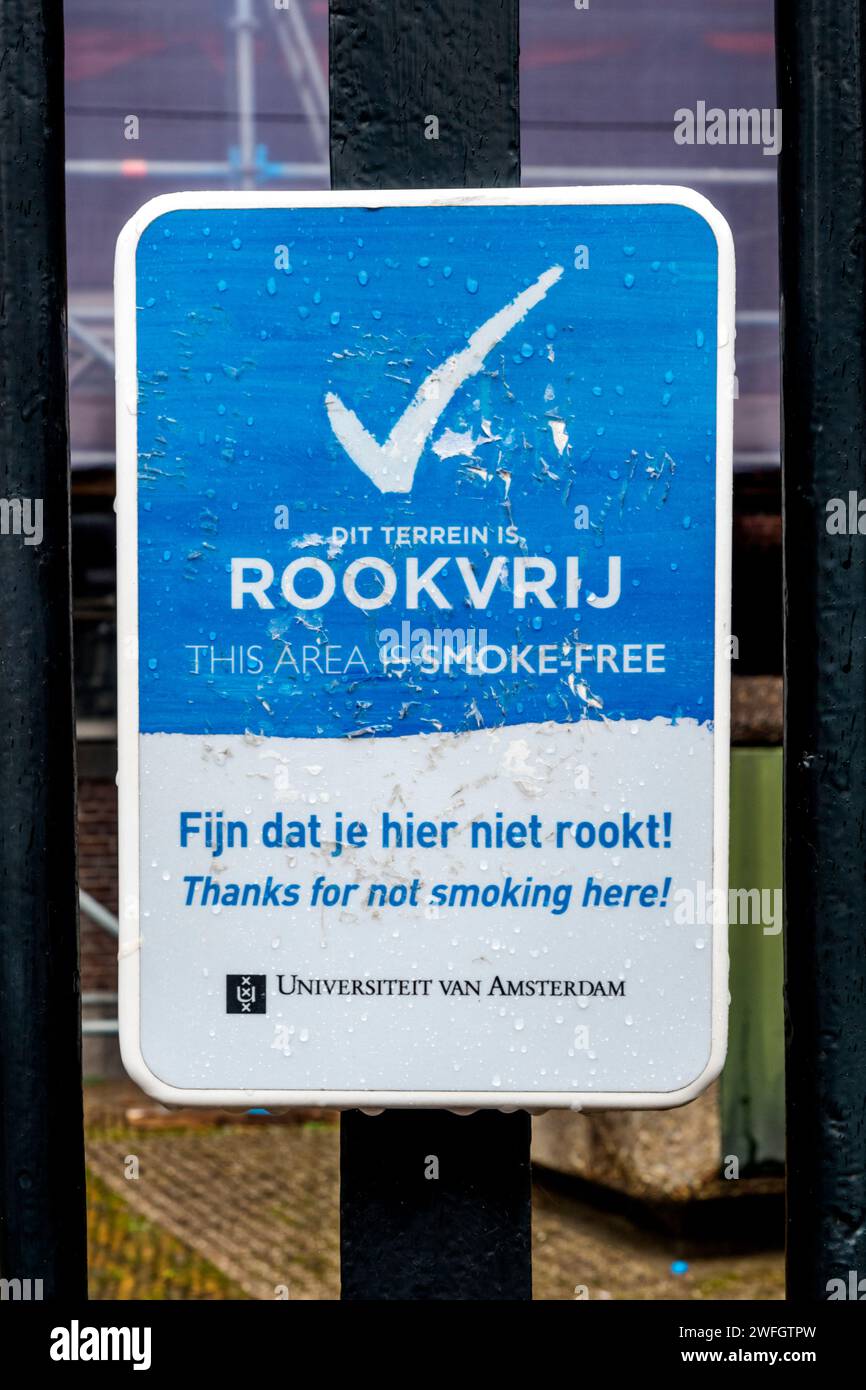 Diese Gegend ist rauchfrei auf Singel, Amsterdam. Stockfoto