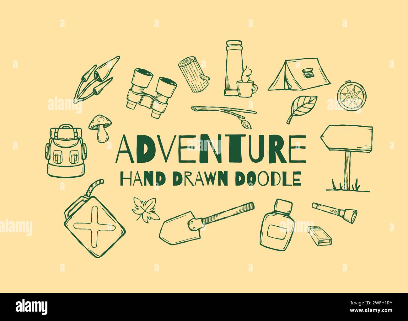 Hand gezeichnetes Abenteuer Doodle Design Elemente Vektor Illustration Kollektion Set Stock Vektor