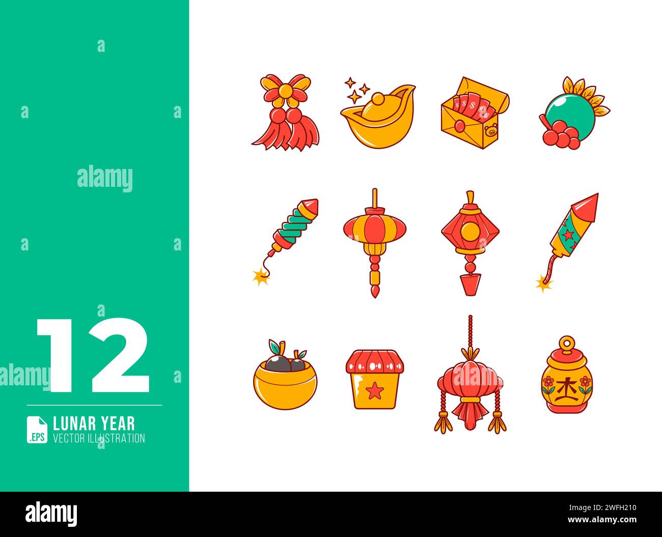 Hand gezeichnetes chinesisches Neujahrskritzelvektor-Elemente Set. Lunar Year Design Illustration. Stock Vektor