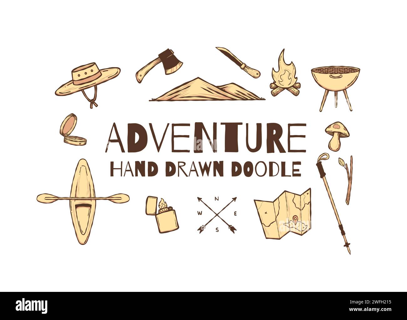 Hand gezeichnetes Abenteuer Doodle Design Elemente Vektor Illustration Kollektion Set Stock Vektor