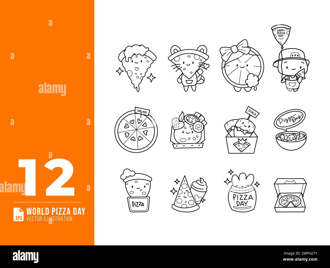 Hand gezeichnete Welt Pizza Tag Kritzelvektor Elemente Set. Pizzeria-Design-Illustration. Stock Vektor