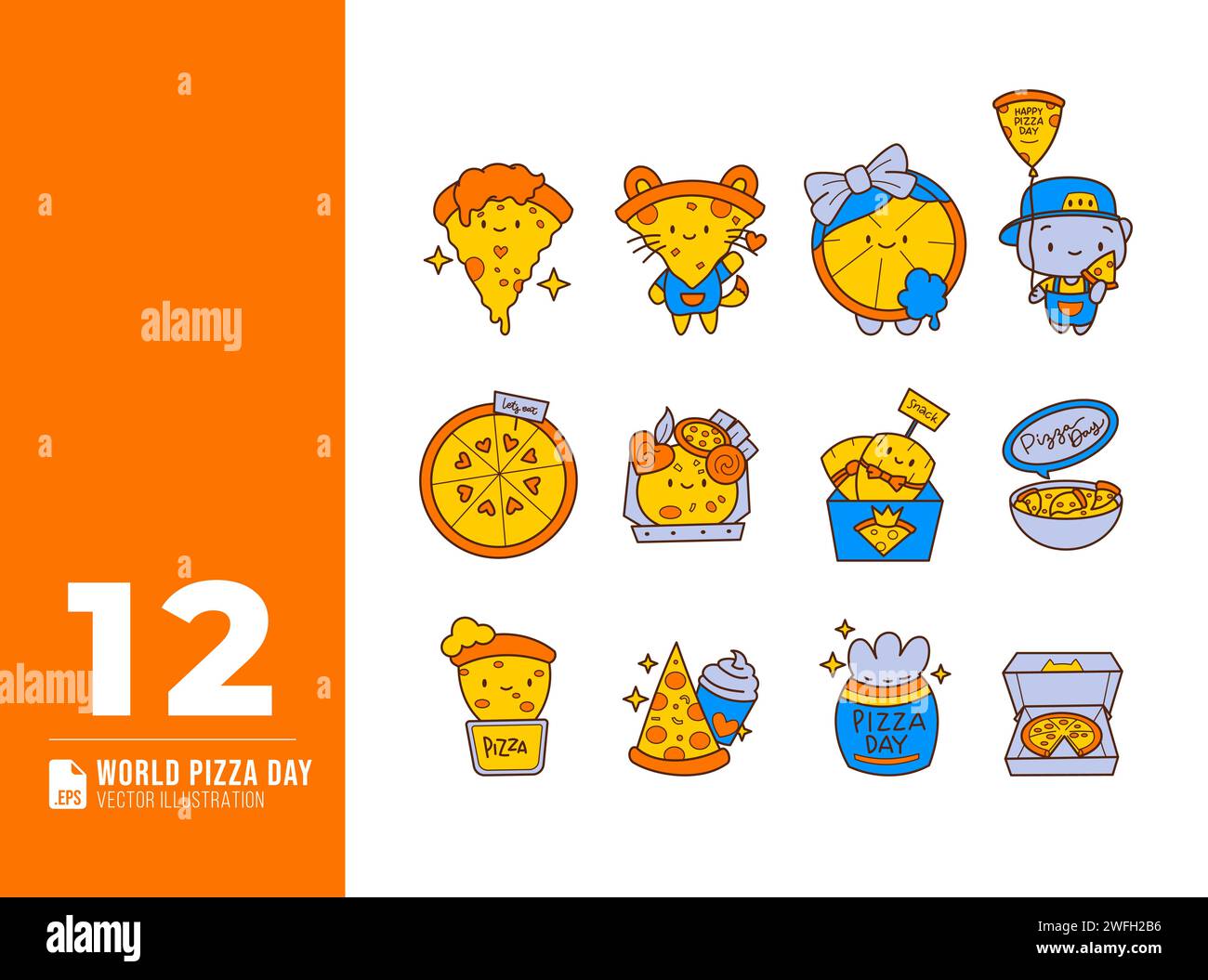 Hand gezeichnete Welt Pizza Tag Kritzelvektor Elemente Set. Pizzeria-Design-Illustration. Stock Vektor