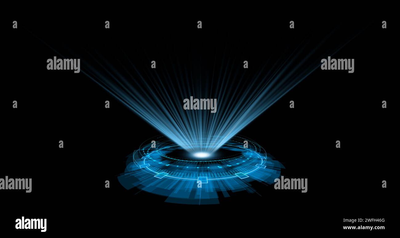 Holographischer oder holographischer Spot-Look für hud-Kreis mit futuristischem blauen Leuchten Stockfoto