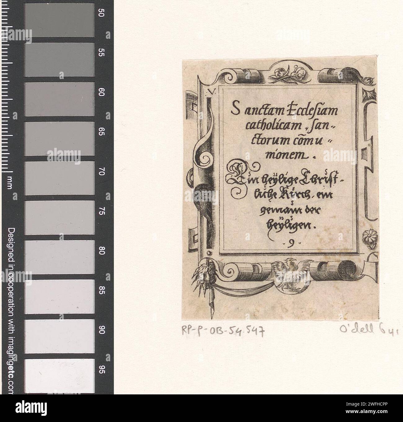 Gebet in lateinischer und deutscher Sprache in einem Rollenwerk Framing, Virgilius Solis, 1568 Druck nummeriert in der Mitte: 9. Nürnberger Papiergravur / Ätzung Scrollwerk, Strapwork  Ornament Stockfoto Gebet in lateinischer und deutscher Sprache in einem Rollenwerk Framing, Virgilius Solis, 1568 Druck nummeriert in der Mitte: 9. Nürnberger Papiergravur / Ätzung Scrollwerk, Strapwork  Ornament Stockfoto
