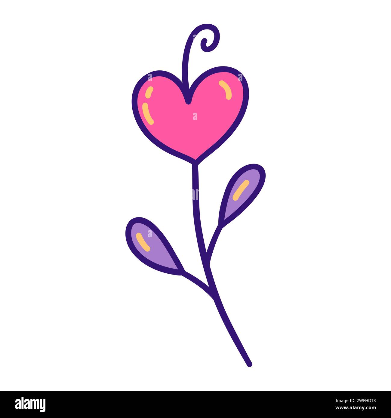 Süße rosa Blume in Herzform. Liebeserklärung. Valentinstag-Konzept. Bunte Vektor isolierte Illustration Hand gezeichnet Doodle Clip Art. Feb Stock Vektor