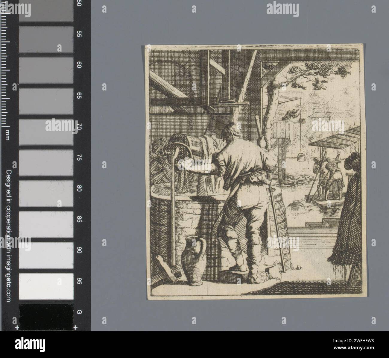Eine Wäscherei, Jan Luyken, 1659 - 1712 Druckpapier Ätzen Bleichen (Waschen) Stockfoto