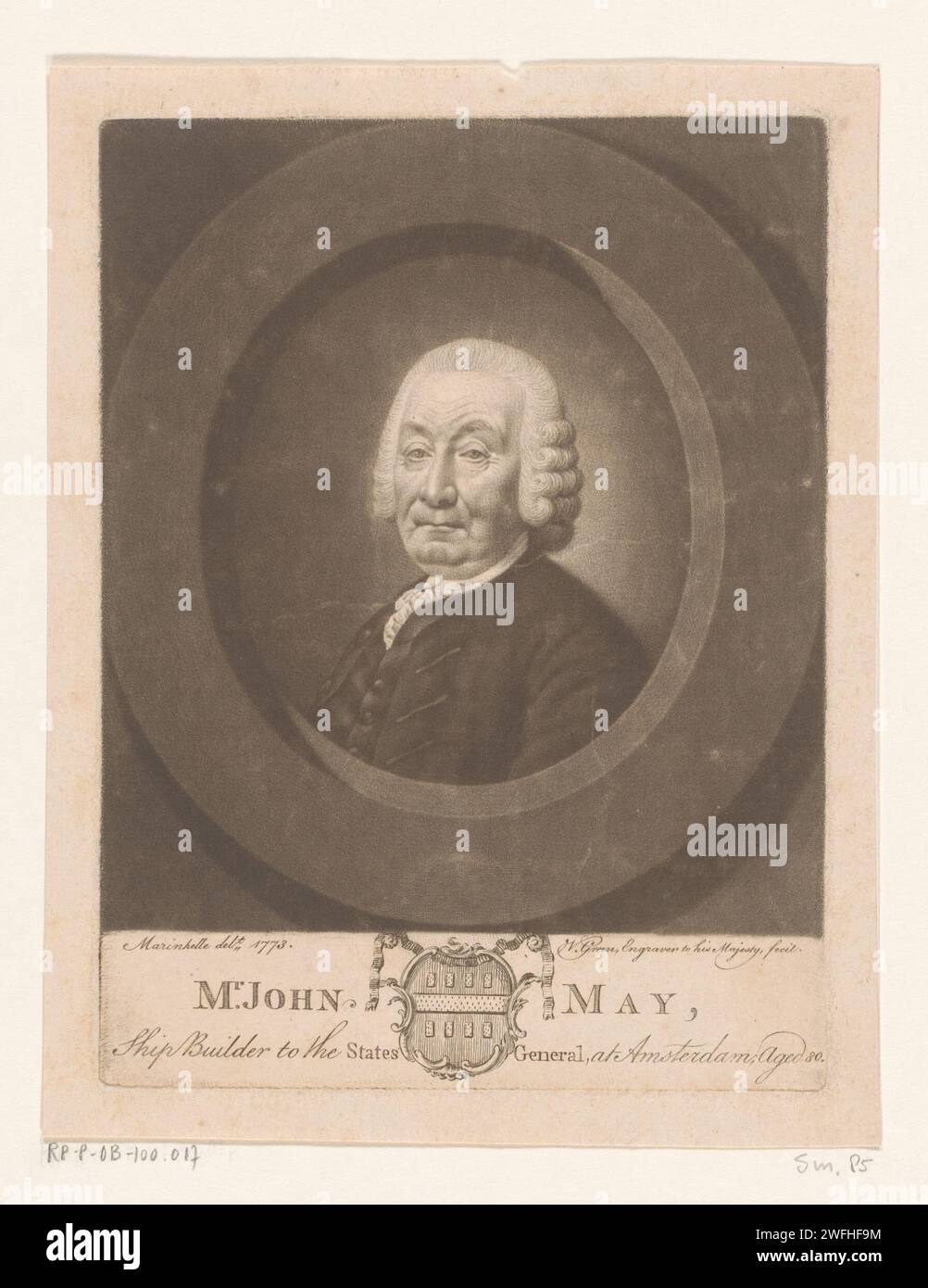 Porträt von John May im Alter von 80 Jahren, Valentine Green, nach Joseph Marinkel, 1773–1813 Druckpapier, das historische Personen graviert. Schiffbauindustrie Stockfoto