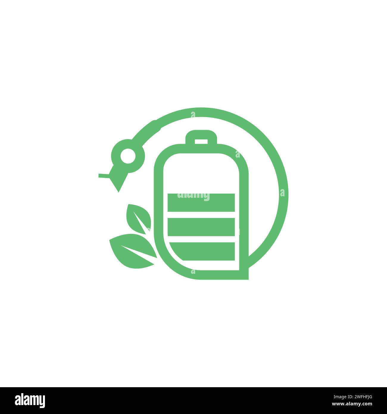 Umweltfreundliches Batteriesymbol. Energie- und Umweltsymbol. Elektrofahrzeug Batterieladegerät Elektrobatterie Auto Elektrizität Logo Stock Vektor