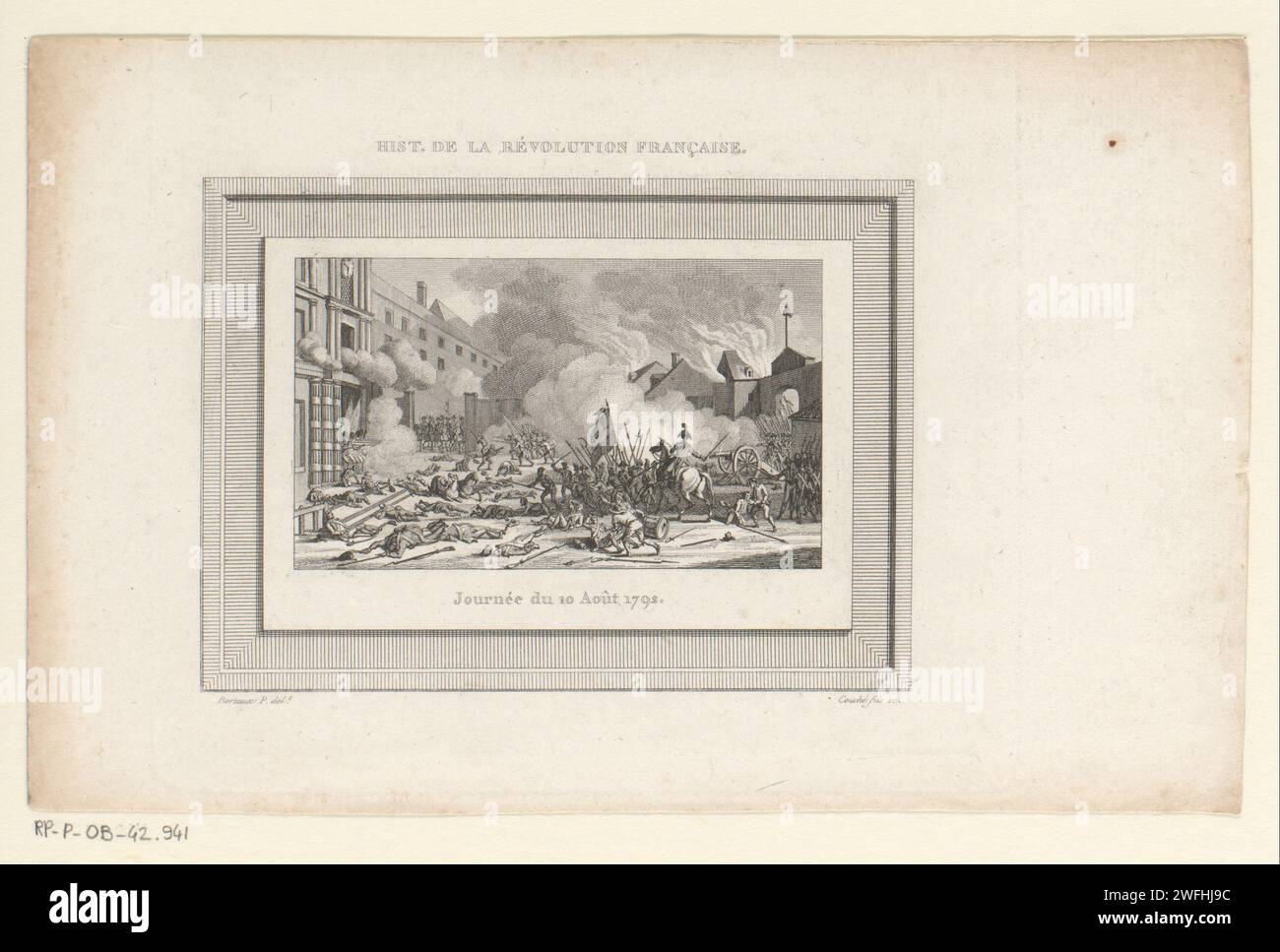 Sturm auf die Tuilerien, Francois Louis Couché, nach Pierre Gabriel Berthault, 1792–1849 Druckpapier-Ätzrevolution, Revolte. Einbruch in Stadt oder Festung ~ Belagerung Tuileries Stockfoto