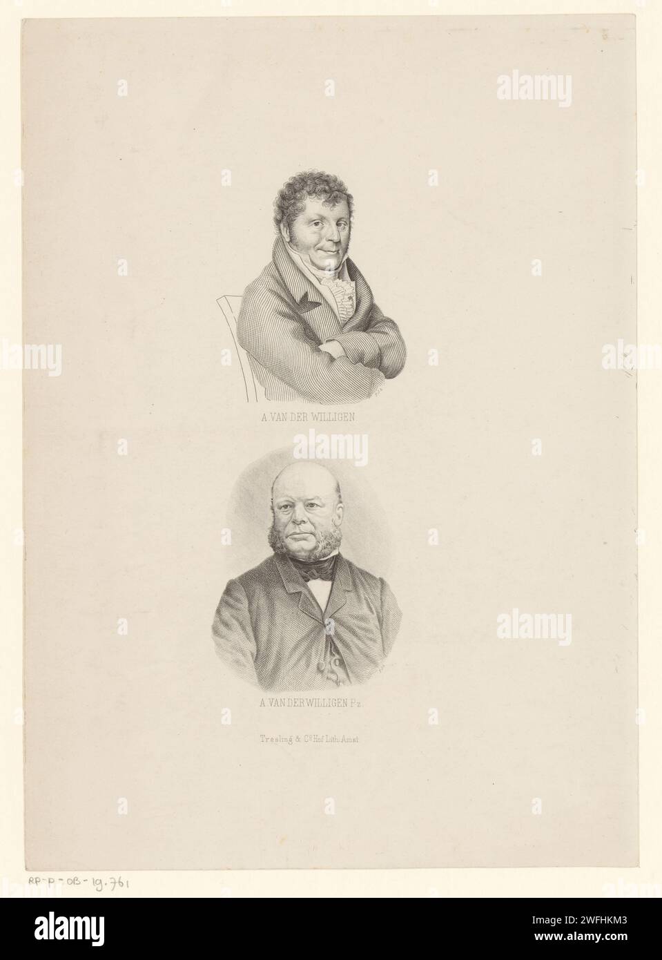 Porträts von Adriaan van der Willigen und Adriaan van der Willigen PZ., Unbekannt, nach Hendrik Willem Caspari, 1858–1919 drucken die dargestellten Personen sind übereinander dargestellt. Sein Name unter jedem Porträt. Amsterdamer Papier historische Personen (+ (Vollporträt) Stockfoto