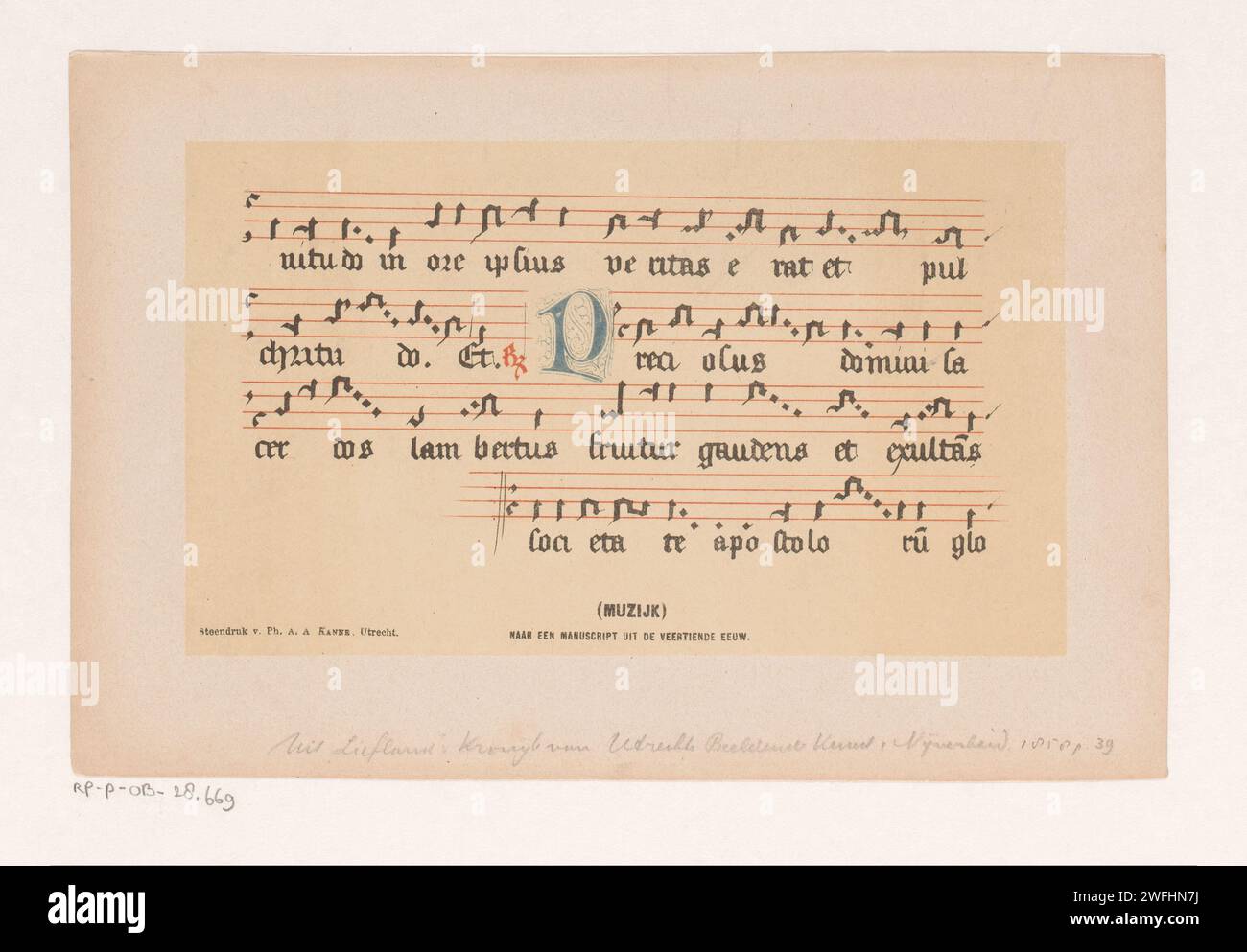 Musikschreiben aus dem 14. Jahrhundert, Philippus Anthonius Alexander Kanne, 1858–1860 Druck Utrechter Notation der Musik. Manuskript der Musicalpartitur Stockfoto