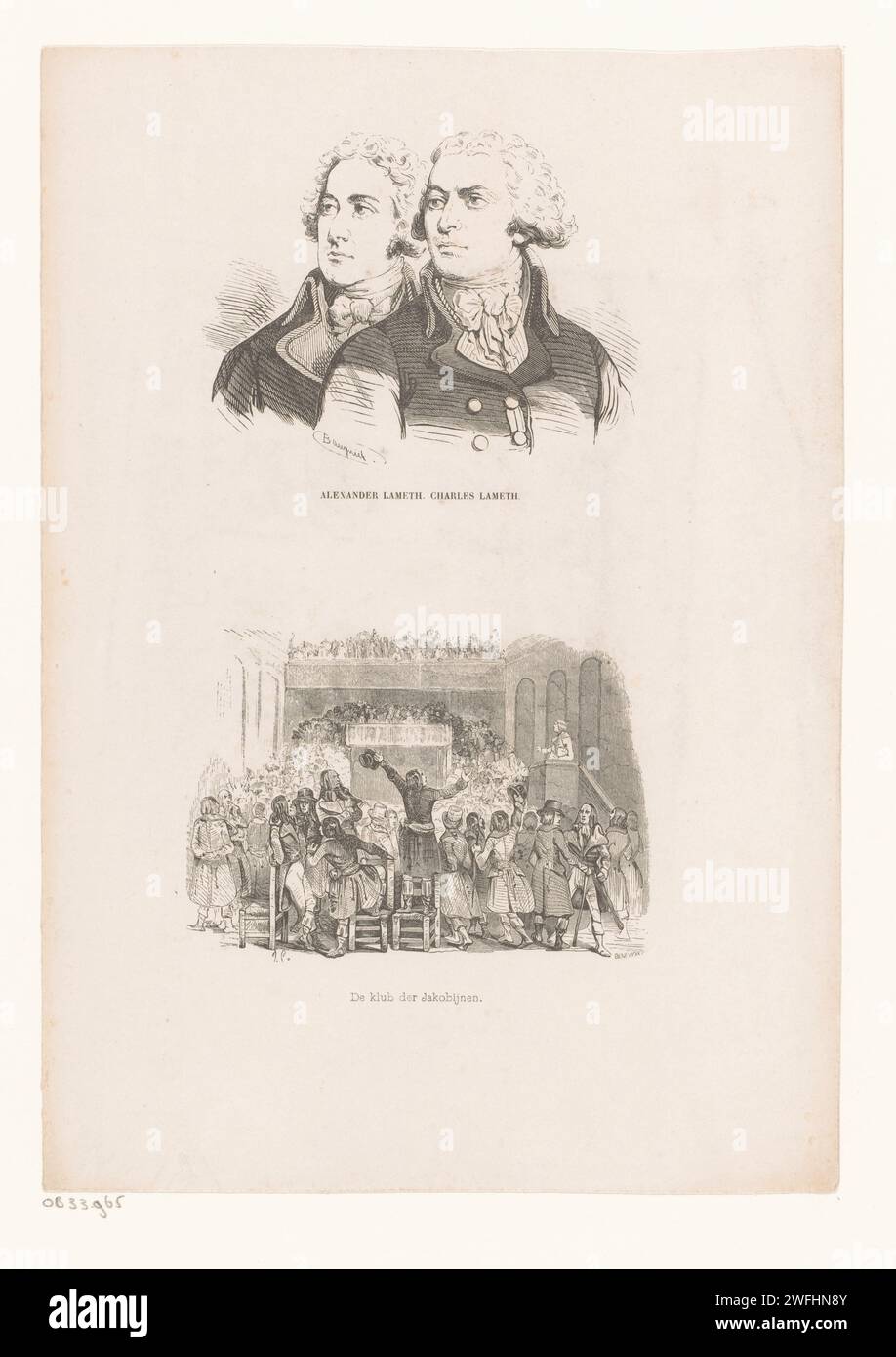 Alexandre und Charles Lameth und eine Gruppe von Jakobijnen hören eine Rede, Charles Baugniet, 1824–1886 Druckpapier historische Personen. Menge, Mob. Orale revolutionäre Aktion Stockfoto