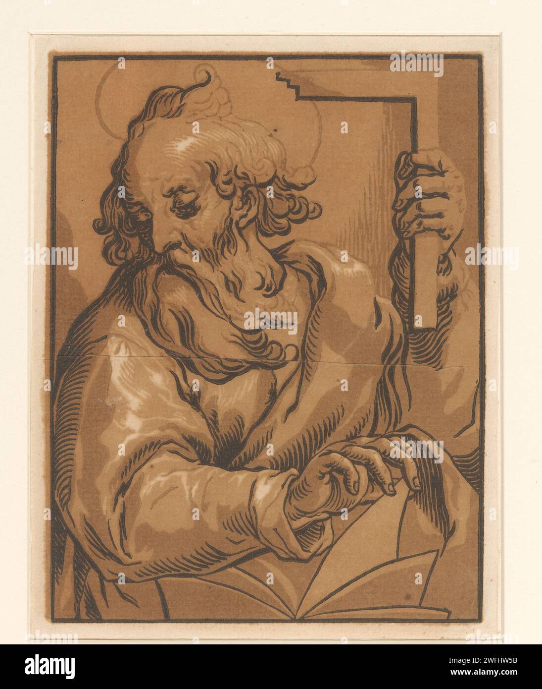 Apostel Thomas, Ludwig Büsinck, Georges Lallemand, 1600 - 1669 Druckpapier der Apostel Thomas; mögliche Attribute: Buch, Kelch, Gürtel, Herz, lanze oder Speer, Scroll, Quadrat, Steine Stockfoto