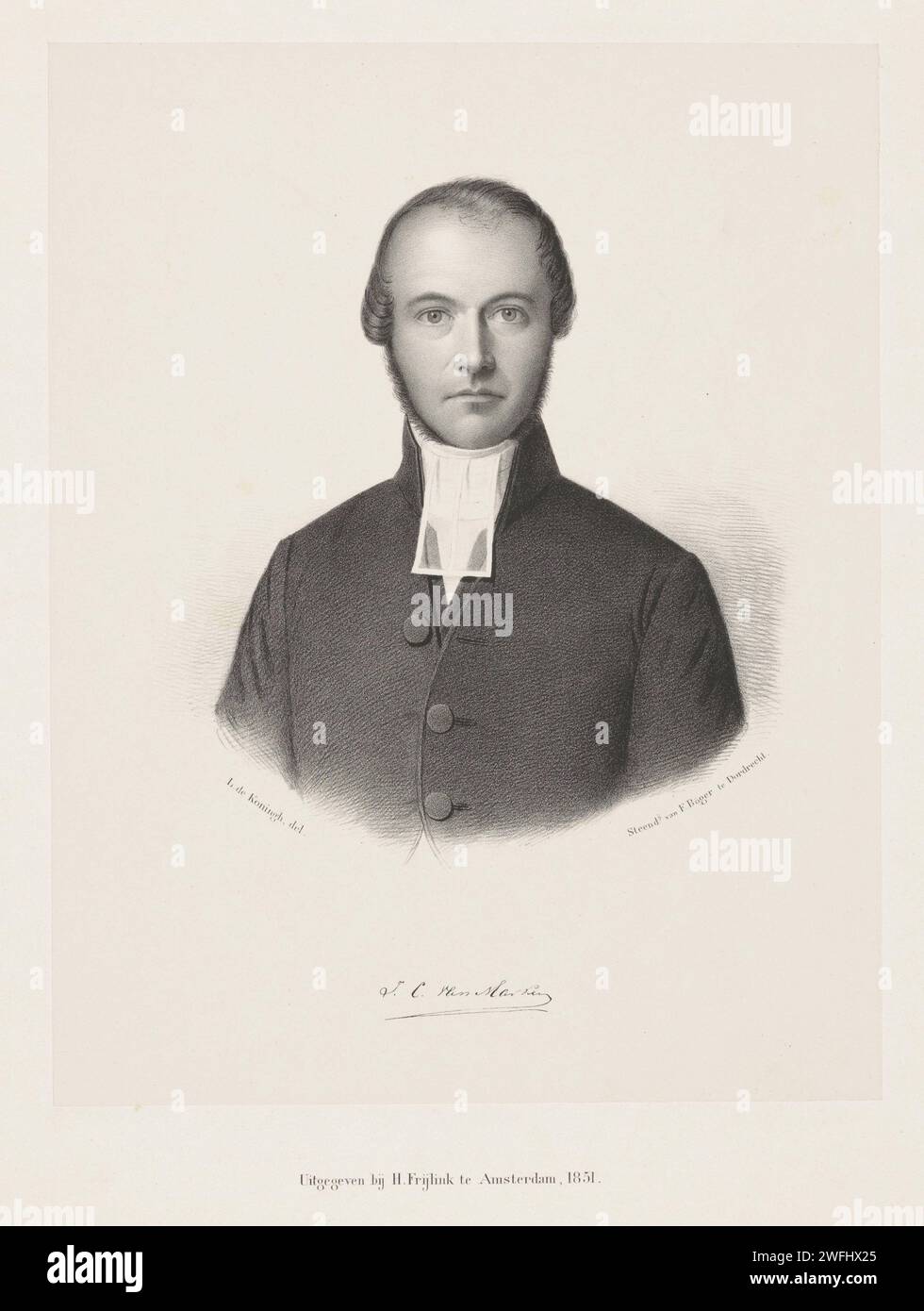 Porträt von Jacob Cornelis van Marken, Leonard de Koningh, 1851 Druck unter dem Porträt die Unterschrift der dargestellten Person. Druckerei: Dordrechtprinter: DordrechtVerlag: Amsterdam Paper. Historische Personen (+ (Vollporträt) Stockfoto