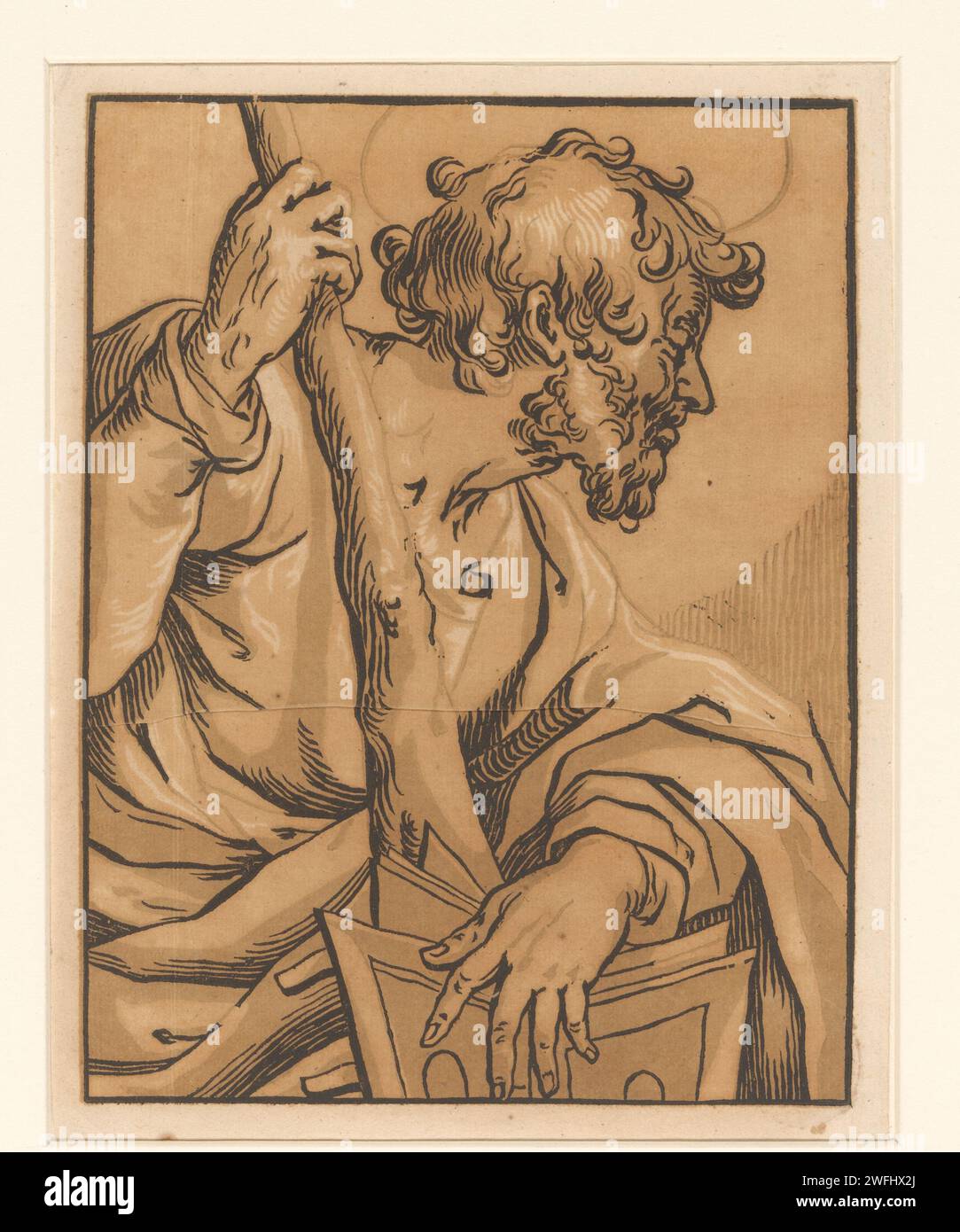 Apostel Judas Taddeüs, Ludwig Büsinck, Georges Lallemand, 1600–1669 Druckpapier der Apostel Jude Thaddaeus; mögliche Attribute: Buch, Verein, Hellebard, Rolle Stockfoto