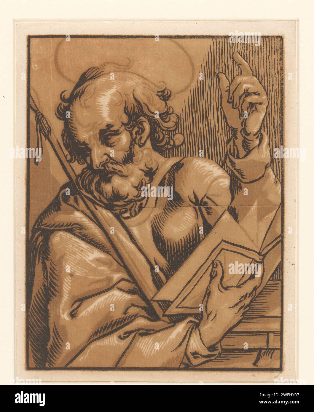 Apostel Filippus, Ludwig Büsinck, Georges Lallemand, 1600 - 1669 Druckpapier der Apostel Philipp; mögliche Attribute: Buch, Kreuz, Schüssel mit Schlange, Lanze, Scroll, Stein, Schwert Stockfoto
