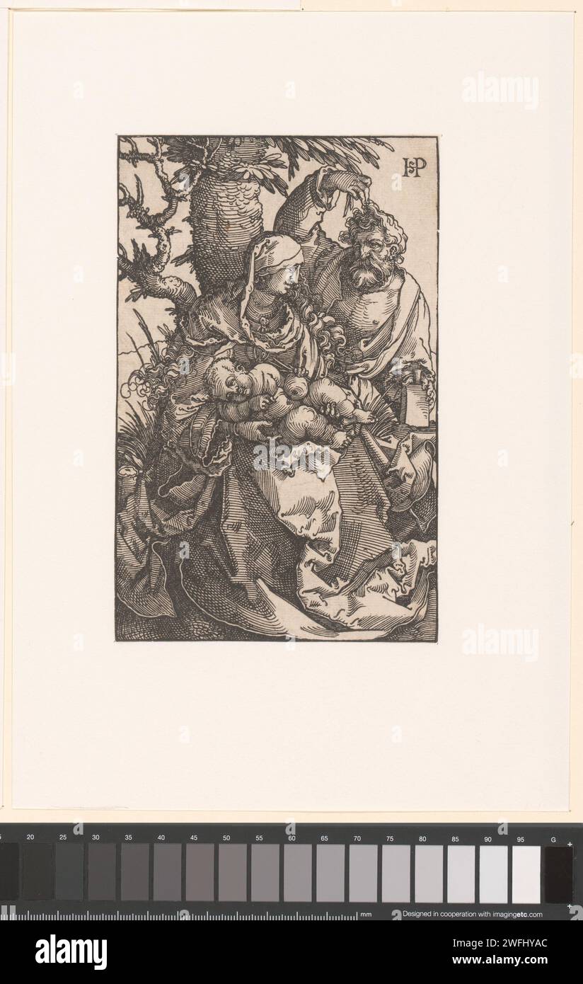 Maria mit Kind und Peer, Anonym, Hans Sebald Beham, 1521 Druckpapier Madonna (d.h. Maria mit dem Christkind) in der Luft oder auf den Wolken. Früchte: Birne Stockfoto