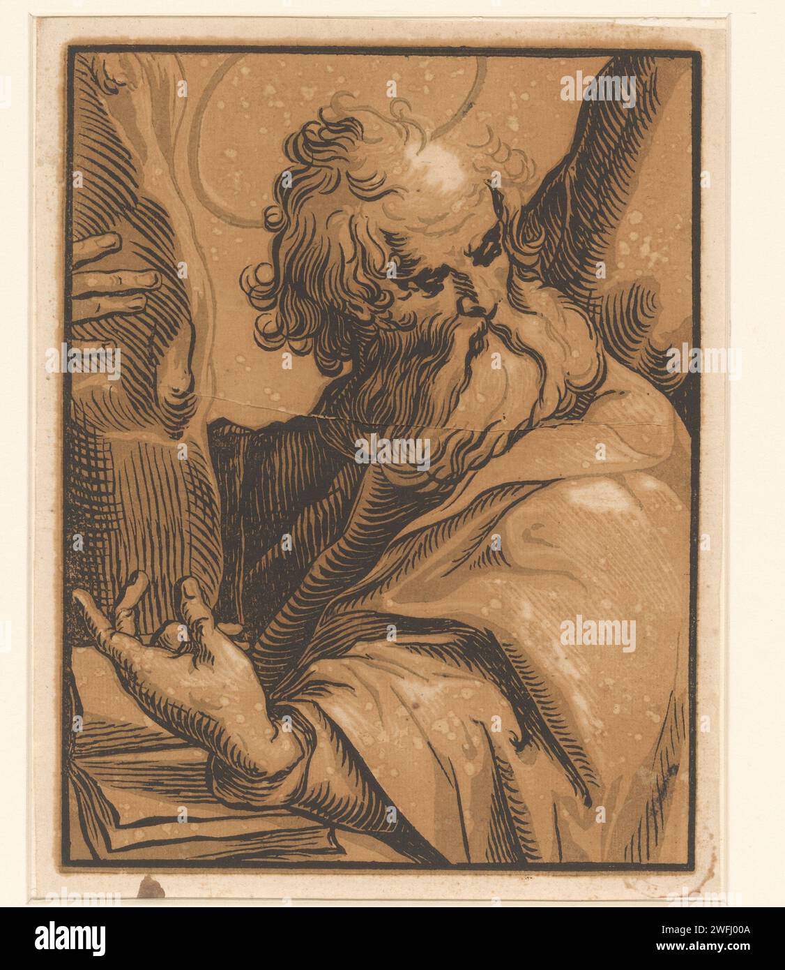 Apostel Andreas, Ludwig Büsinck, Georges Lallemand, 1600 - 1669 Druckpapier der Apostel Andreas; mögliche Attribute: Buch, X-förmiges Kreuz, Fisch, Fischnetz, Seil, scrollen Stockfoto