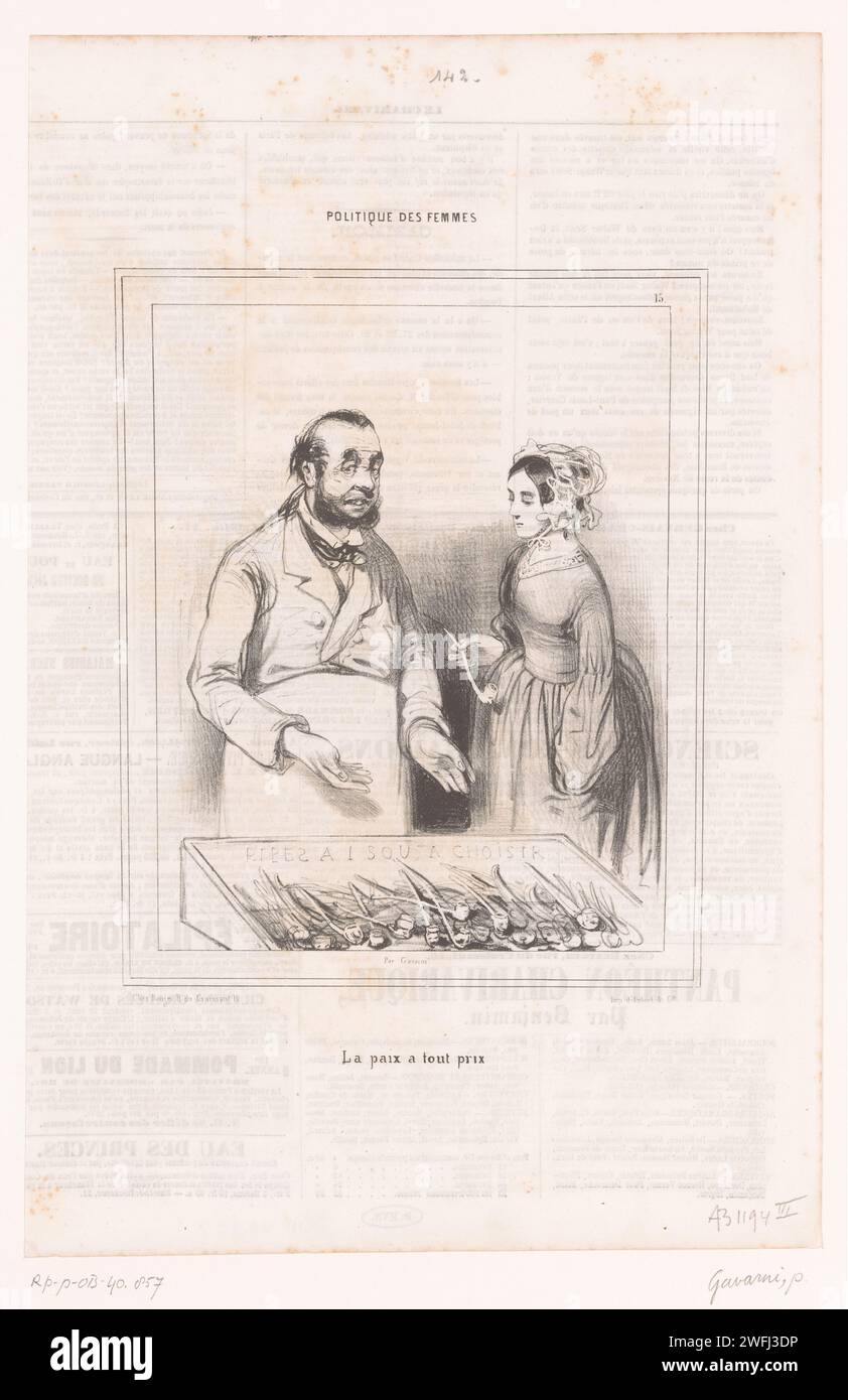 Frau kauft eine Pfeife von einem Einzelhändler, Paul Gavarni, 1842 Druck Paris Papierpfeife  Tabak. Einkaufen, einkaufen Stockfoto Frau kauft eine Pfeife von einem Einzelhändler, Paul Gavarni, 1842 Druck Paris Papierpfeife  Tabak. Einkaufen, einkaufen Stockfoto