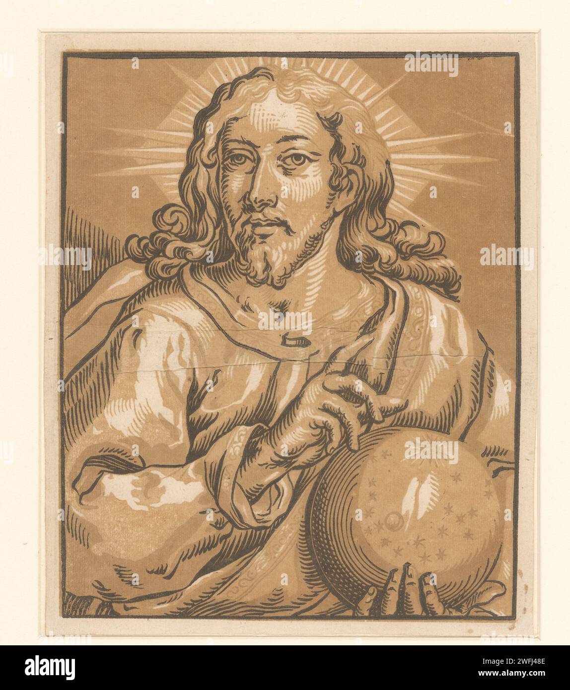 Christus, Ludwig Büsinck, Georges Lallemand, 1600 - 1669 Druckpapier „Salvator Mundi“, eine Segensgeste, eine Kugel in der Hand oder zu seinen Füßen Stockfoto
