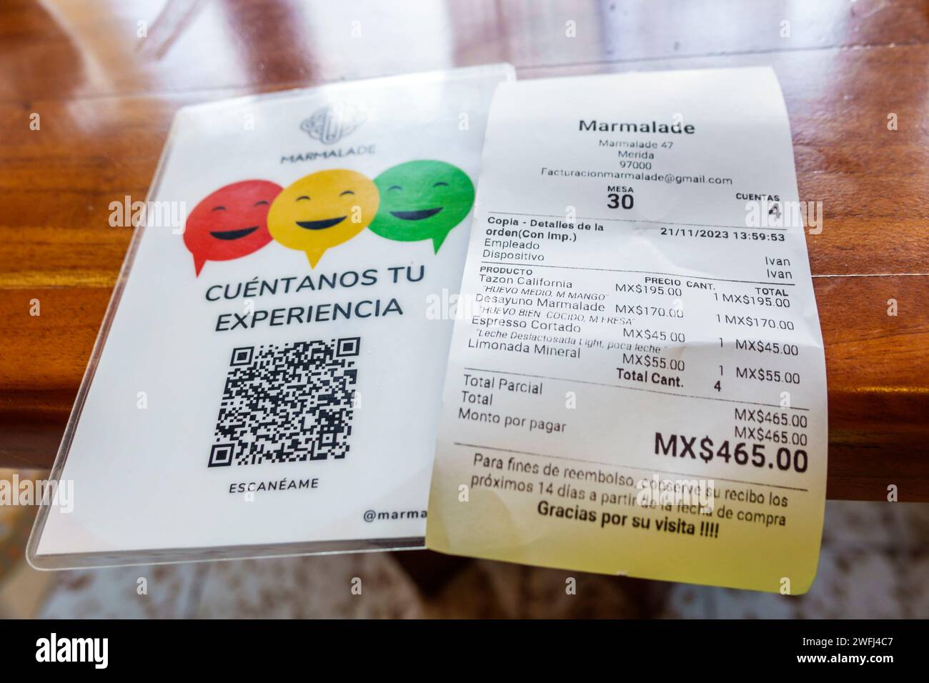 Merida Mexico, Centro, Calle 47, Marmalade Restaurant Restaurants Dining Dining Out, zwangloses Café Cafes Bistro Bistros Essen, Business Business Business Business, Espres Stockfoto