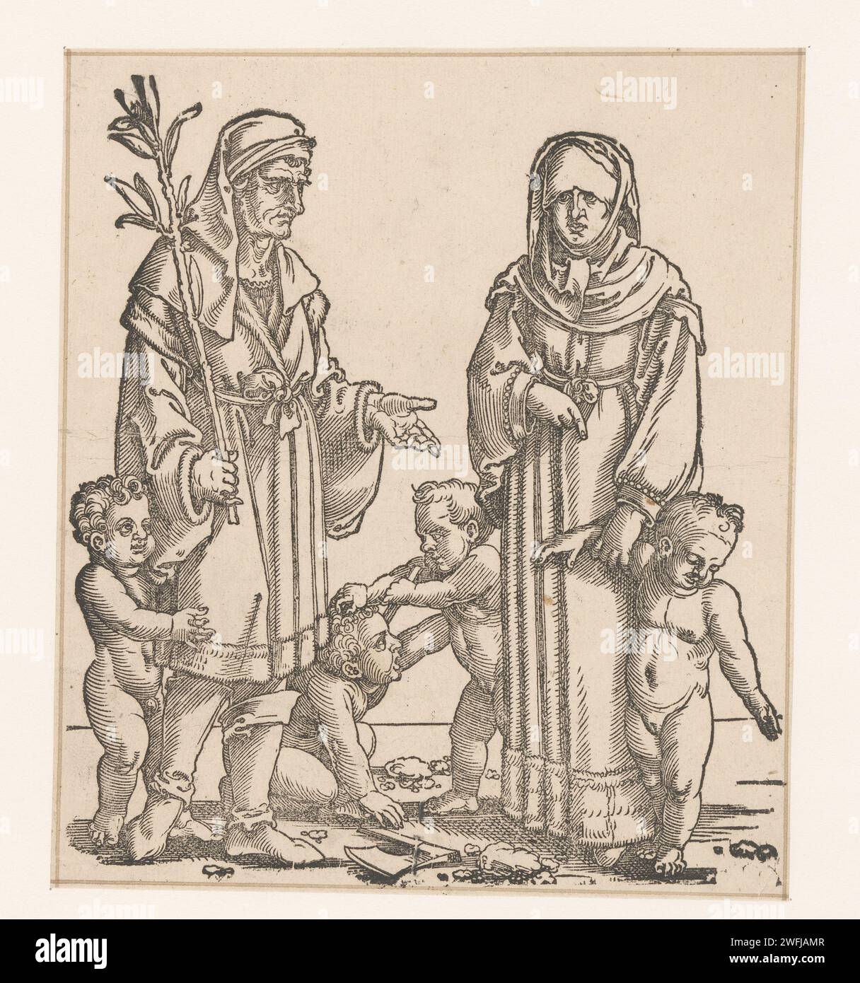 Henoch mit seiner Frau und seinen Kindern, anonym, nach Hans Sebald Beham, 1530 Druckpapier männliche Personen aus dem Alten Testament (HENOCH) (HENOCH) Stockfoto