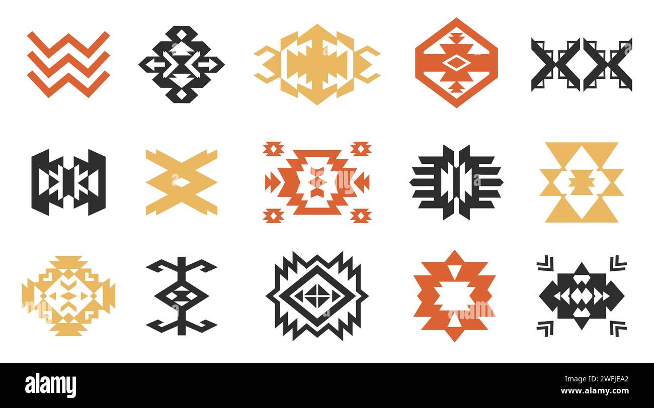 Azteken Navajo Formen Setzen Südwestliche Kunstsymbole Stock Vektor
