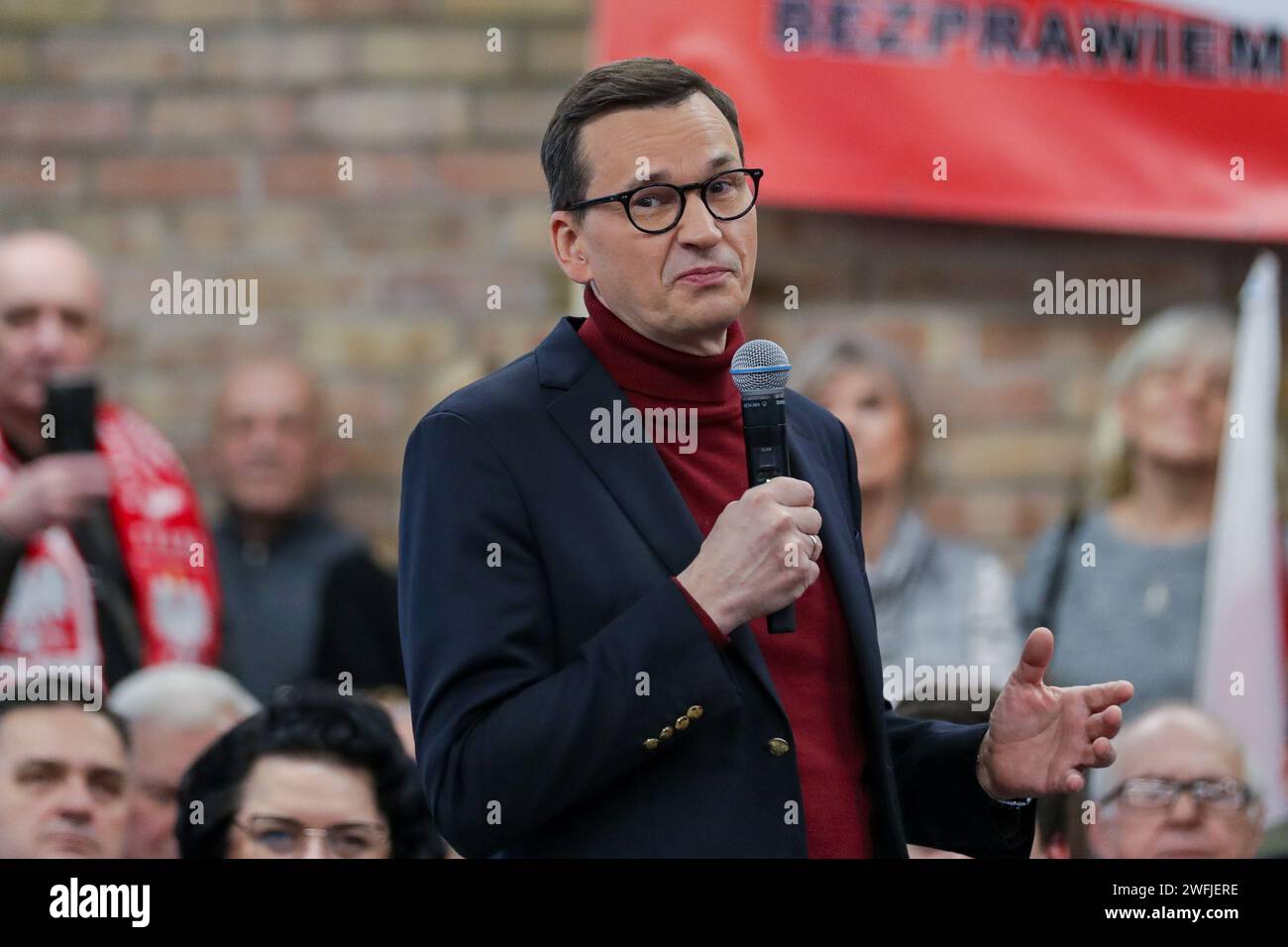 Kattowitz, Polen. Januar 2024. Mateusz Morawiecki hält eine Rede vor den Einwohnern von Kattowitz während eines Treffens mit dem Titel „Let's be together“-Kampagne. (Credit Image: © Grzegorz Wajda/SOPA Images via ZUMA Press Wire) NUR REDAKTIONELLE VERWENDUNG! Nicht für kommerzielle ZWECKE! Stockfoto